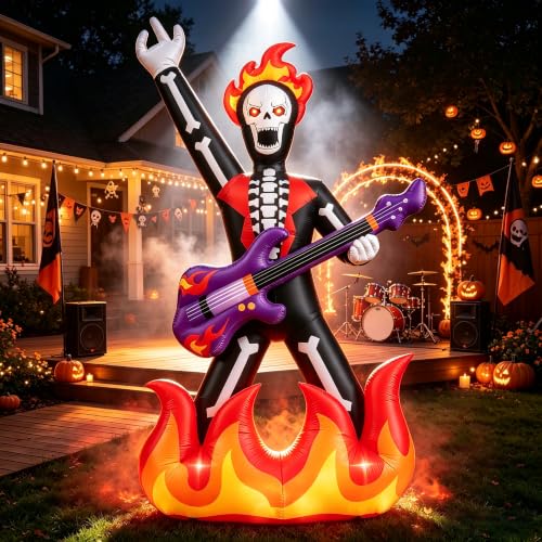 Inflatable Rock Guitar Skeleton Yard Decor for Halloween & Party