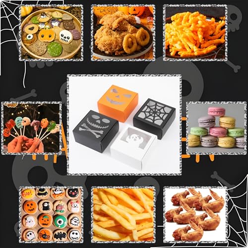 Halloween Treat Boxes Set - 24 Pack Pumpkin Ghost Skull Spider Window Bakery Boxes for Party Favors