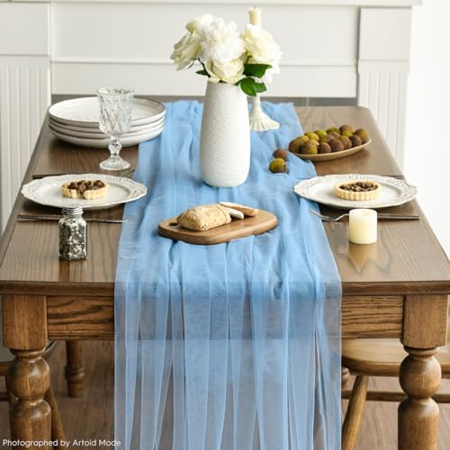 Dusty Blue Gauze Table Runner 59x120 Inch 10 Pack - Seasonal & Wedding Decor