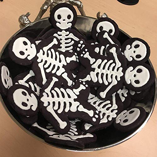2-Pack Skeleton Cookie Mold with Stamp - Skull & Sugar Skull Cookie Cutter for Halloween and Christmas Baking