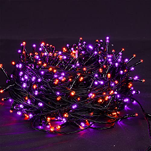 20 Ft 60 LED Copper Wire Fairy Lights & 100Ft Purple Orange String Lights - Battery Operated, Waterproof for Indoor Outdoor Decor