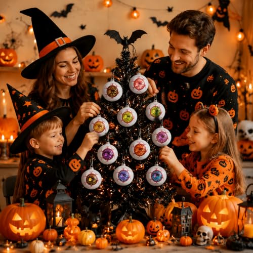 Halloween Glass Eyeball Ornaments Set of 8 - Reflector & Glitter Accents