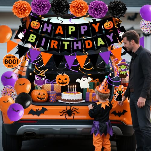 Halloween Birthday Party Decorations Set - 73 Pieces with Banner, Balloons, Bat Stickers, Garland & More - Birthday Variation