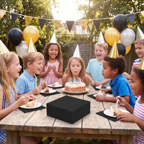 Black Paper Napkins 6.5 x 6.5 Inches - 100 Pack Decorative Party & Everyday Use
