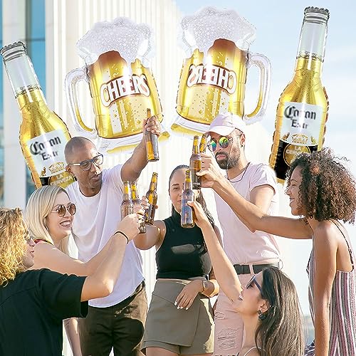 Large Foil Beer Bottle & Cup Balloons for Summer Party Decorations - 4 Pieces