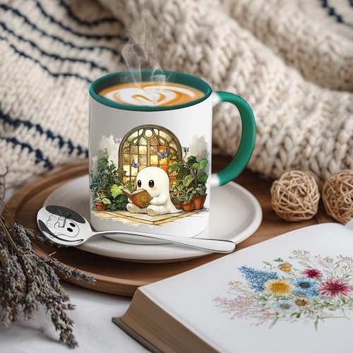 GhostBook Reading Mug - Cute Ghost Coffee Cup for Book Lovers Halloween Gift