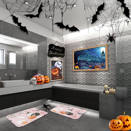 Halloween Ghost Bathroom Rug Set of 2 - Pink Halloween 16x24 & 20x32 Inch