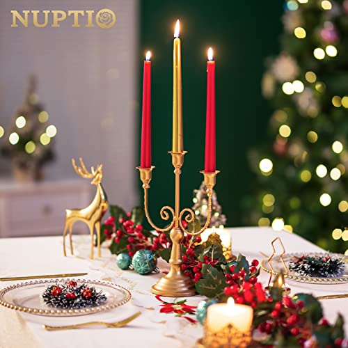 NUPTIO 3-Arms Gold Candlestick Holders for Taper Candles - Set of 6