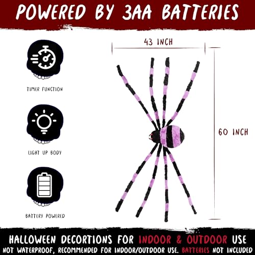 Purple 5ft Giant Light Up Spider Halloween Decoration with LED Eyes & Timer