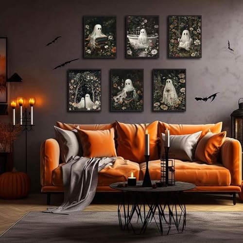 Ghost Wall Art Prints Set - Halloween Dark Forest Ghost Posters 8x10in, Unframed - Variation of Poster