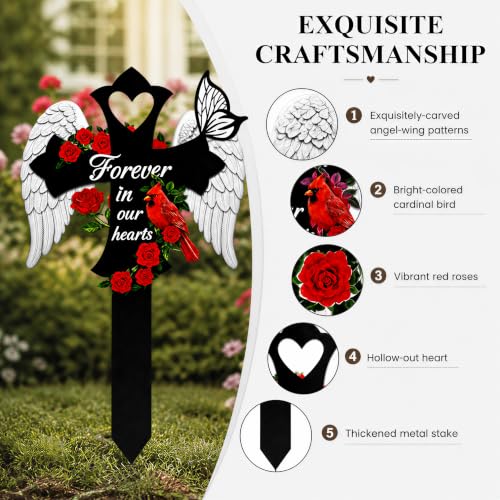 Memorial Cemetery Plaque with Cardinal and Cross - Outdoor Grave Marker