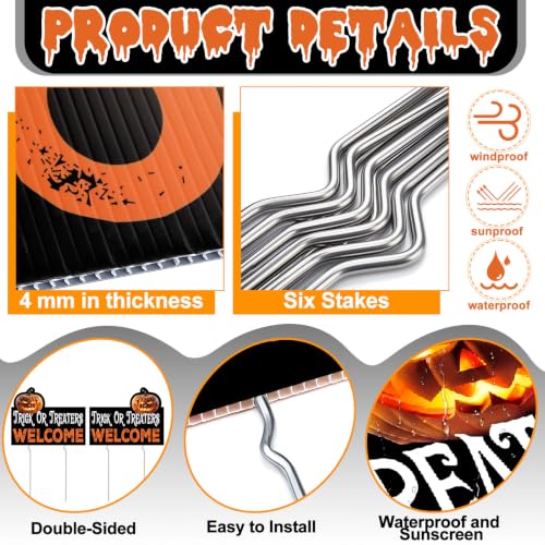 Halloween Yard Signs Set - Trick or Treaters Welcome Outdoor Decor, Weatherproof, Double Sided, 3-Piece