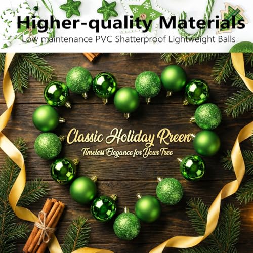 Green Shatterproof Christmas Ornaments Set - 24pcs 4cm Holiday Decor