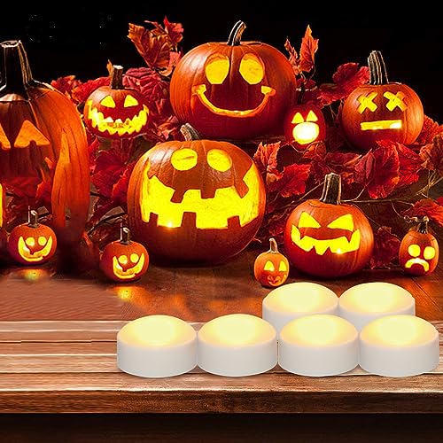 6 Pack Halloween Pumpkin LED Flameless Candles with Remote Control - White