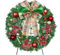 Christmas Cemetery Wreath with Stand - Poinsettias, Bow, All-Weather Decor