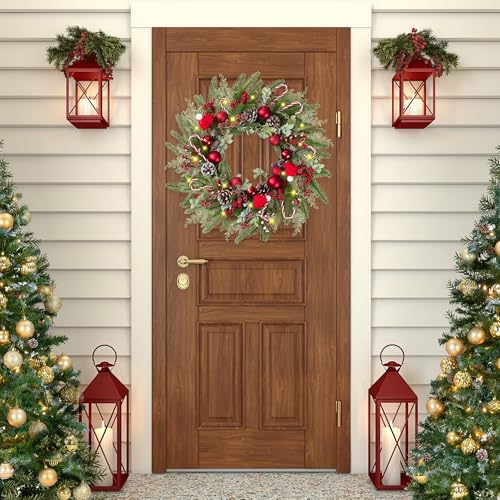 22-Inch Artificial Christmas Wreath for Front Door with Red Berries & Pine Needles - Green & Red Variation