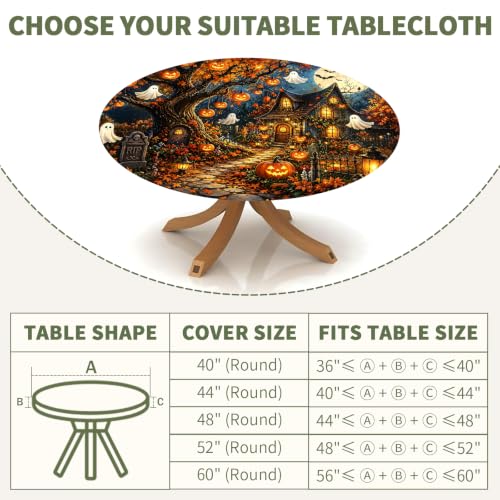 Halloween Pumpkin Round Fitted Tablecloth with Elastic 40-44 Inch - Black