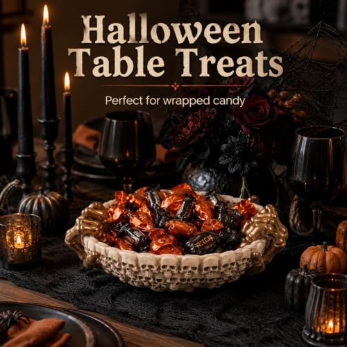 Spooky Skeleton Candy Bowl with Gold Skeleton Hands - Halloween Decor
