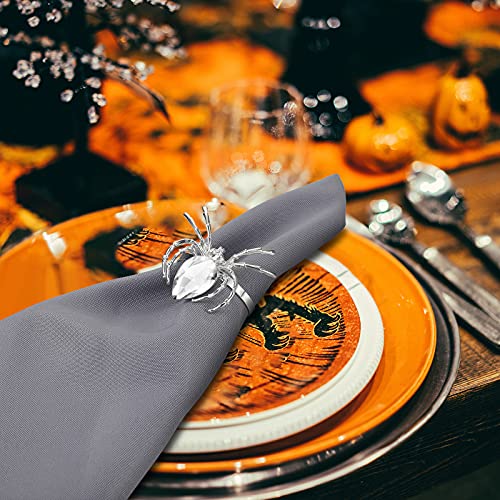 Halloween Metal Spider Napkin Rings - Silver, Set of 8