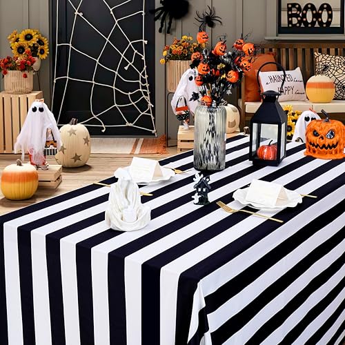 Black & White Striped Rectangle Tablecloth 57x120 Inches - Holiday & Party Decor - Variation of THIS listing