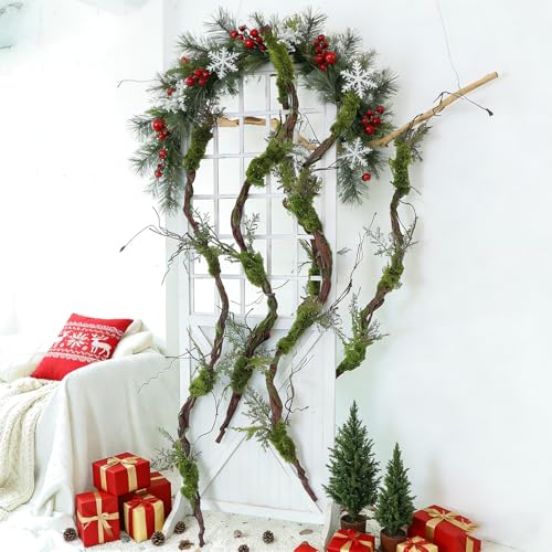 78-Inch Bendable Fake Tree Trunk with Moss and Green Leaves Wall Hanging