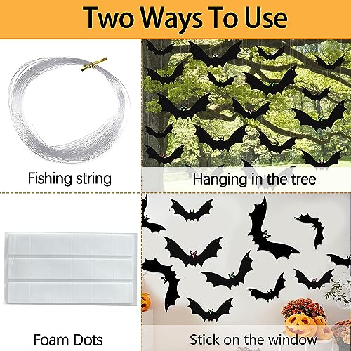 12-Pack Outdoor Halloween Hanging Bat Decorations with Glowing Eyes