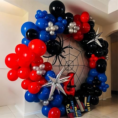 12 Inch Red Blue Black Latex Balloons Set - Spider Theme Party Decorations - Variation: Red Blue Black