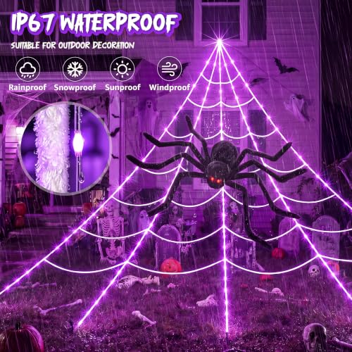 Halloween Spider Web Lights with 78-Inch Giant Spider and 13 Lighting Modes