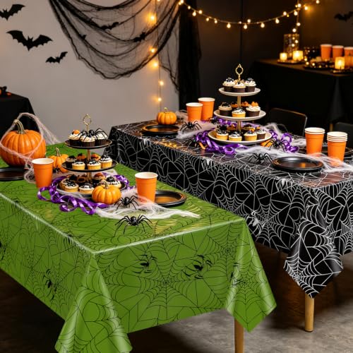 Halloween Spider Web Plastic Tablecloths 4 Pack | Waterproof Festive Table Cover