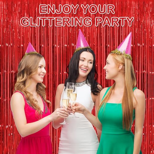 Red Foil Fringe Curtain Backdrop Pack - 30 Count, 3.3x8.2 Ft Party Decorations