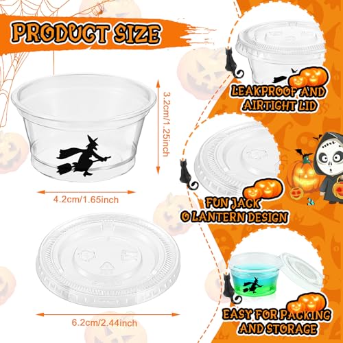 Halloween Jack O Lantern Plastic Shot Cups with Lids - 150 Pack, Classic Style