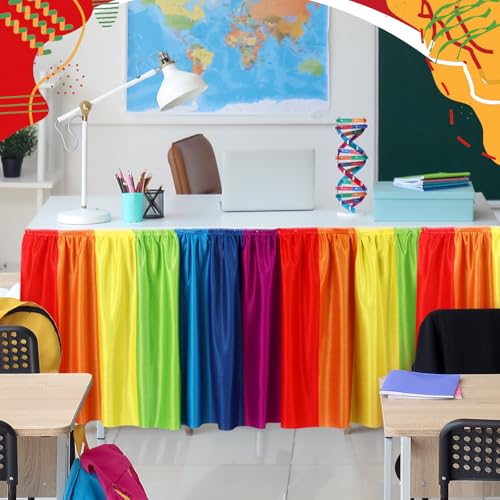 Oudain Rainbow Table Skirt for Teacher Desks - 165" x 30" Classroom Decor, Rectangular, Classic