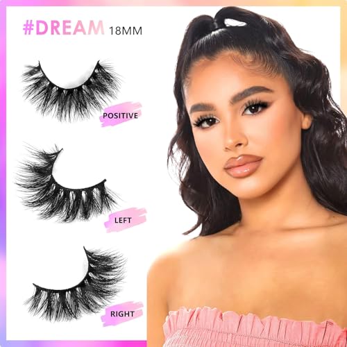 Dramatic 3D Mink Eyelashes - 18mm Fluffy Full Volume Doll Look - Dream Variation