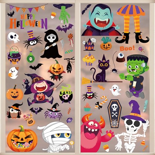 Halloween Window Clings - 102 PCS Spooky & Fun Decorations for Home & Party - Variation: Halloween
