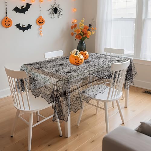 Halloween Black Lace Tablecloth 54x72 Inches Rectangular Spooky Decor