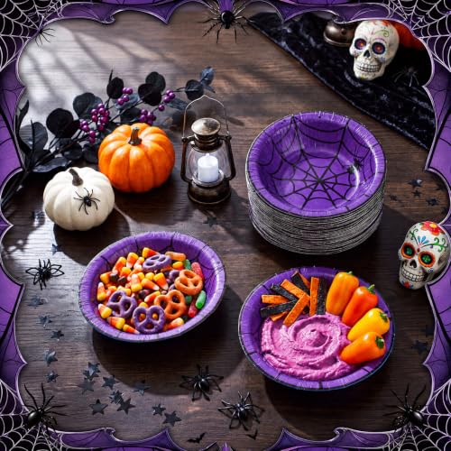 Halloween Spider Web Paper Bowls - 50 Pack 16 oz Disposable Snack & Salad Bowls - Variation of Spider Web