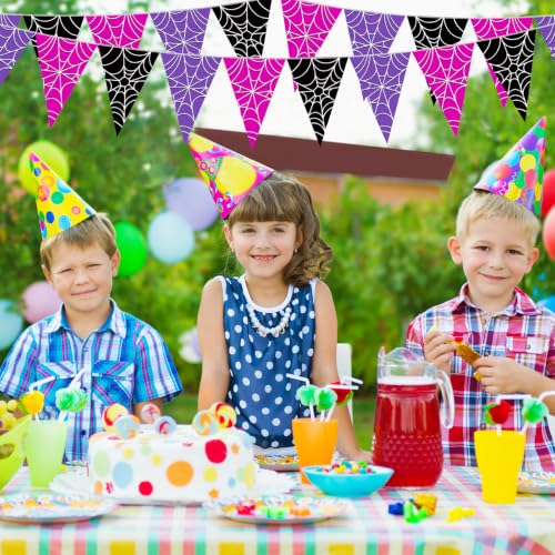 Halloween Spider Web Bunting Flags - Purple, 49.2 ft, 5 Pcs
