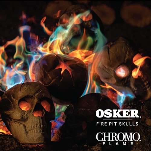 Open Top Fire Pit Skull with Fire Color Changing Packets - Black, 9 Inch