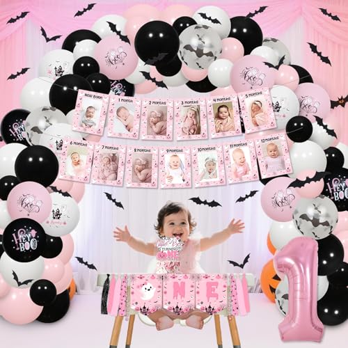 Halloween Girl Birthday Decorations Balloon Kit with Banner, Cake Topper & Wall Stickers