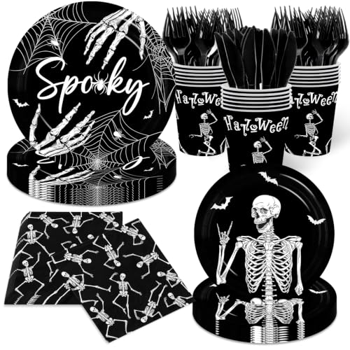 Halloween Skeleton Party Plates & Cup Set - Spooky Skeleton Birthday Decorations