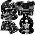Halloween Skeleton Party Plates & Cup Set - Spooky Skeleton Birthday Decorations