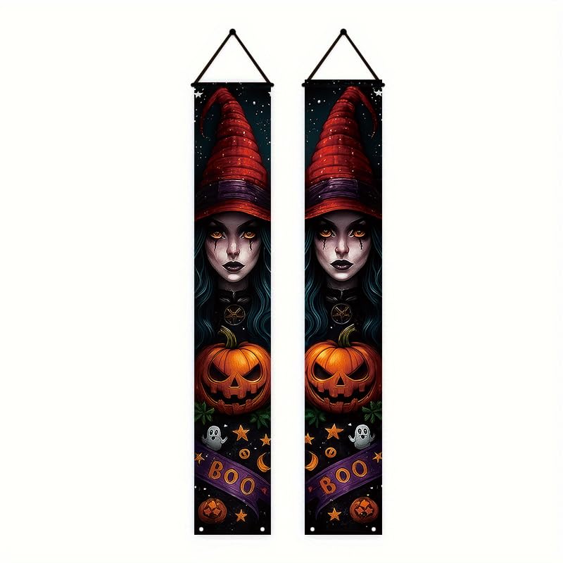 Halloween Decorative Banner with Witch Hats Pumpkins Ghosts Spiders - Multicolor 14