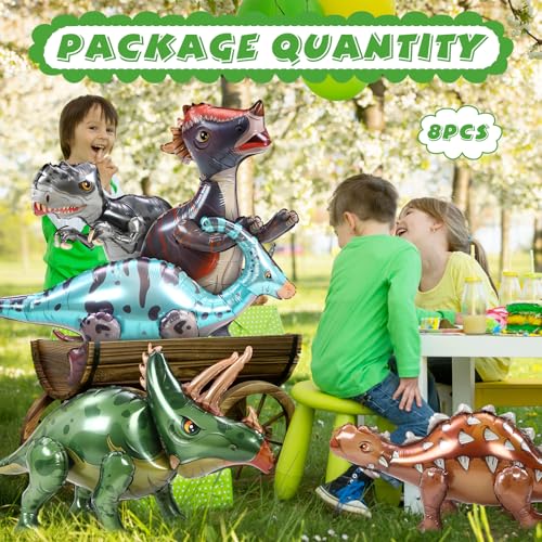 Classic 8 Pack Giant Inflatable Dinosaur Balloons - 25-39 Inches, Standing Party Decor