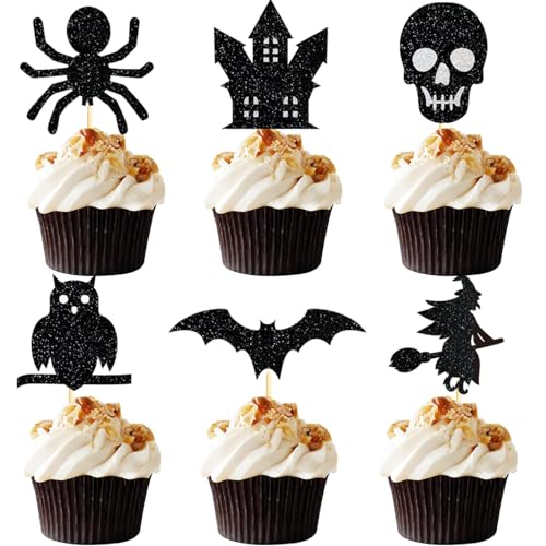 Halloween Cupcake Toppers 36Pcs Spooky Party Decor Bat Skull Ghost Owl