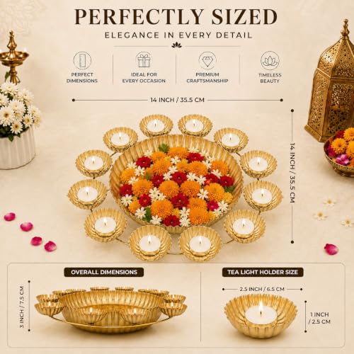 Diwali Lotus Urli Bowl for Home Decor Festival Pooja Gold 14 Inch