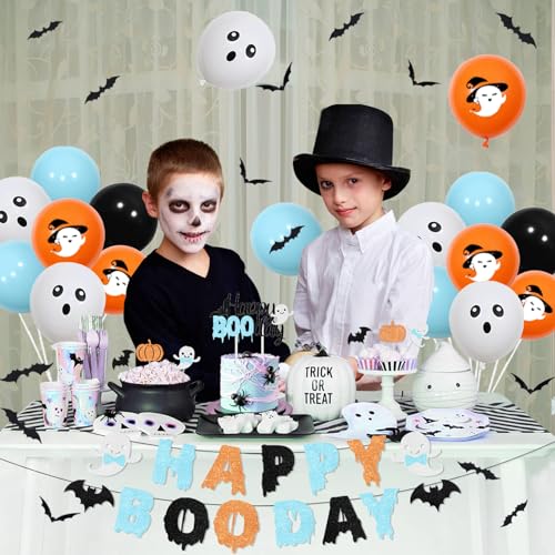 Halloween Birthday Balloon Garland Kit with Cake Toppers & Stickers for Kids Party