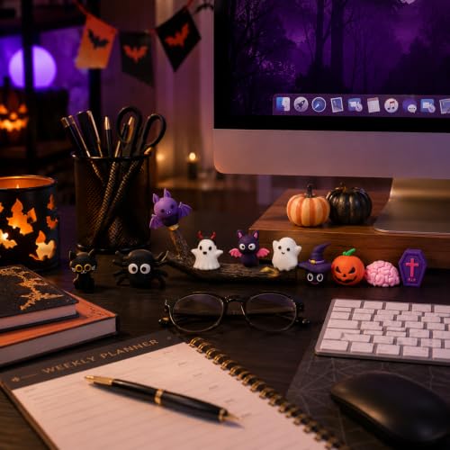 Halloween Miniature Figurine Set with Resin Tree Branch - Spooky Desk Decor - Halloween