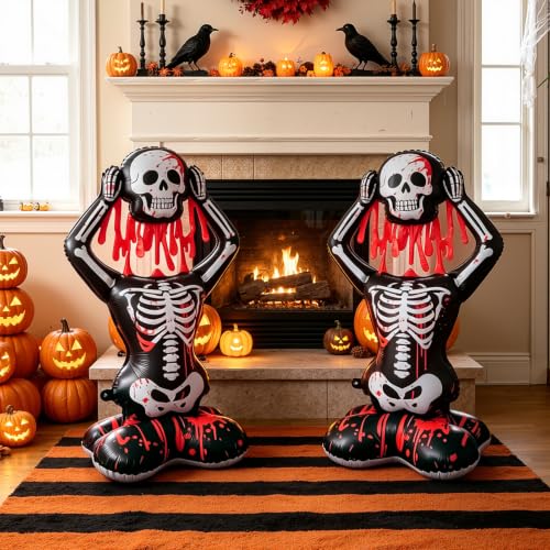 Giant Self-Standing Halloween Skeleton Balloon 3.8FT with Bloody Skull Design - 2 Pcs
