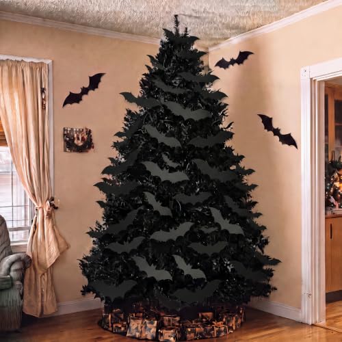 Halloween Bat Wall Decals - 60pcs 3D Black Bat Stickers for Spooky Decor