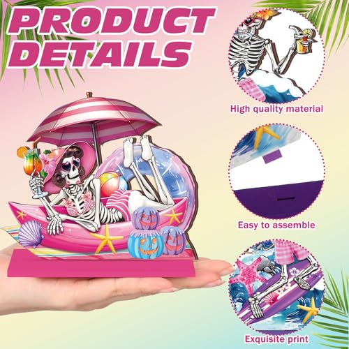 Pink Halloween Skeleton Table Decorations - 8 Pcs Summer Beach Centerpieces with Base - Blush Skeletons for Party